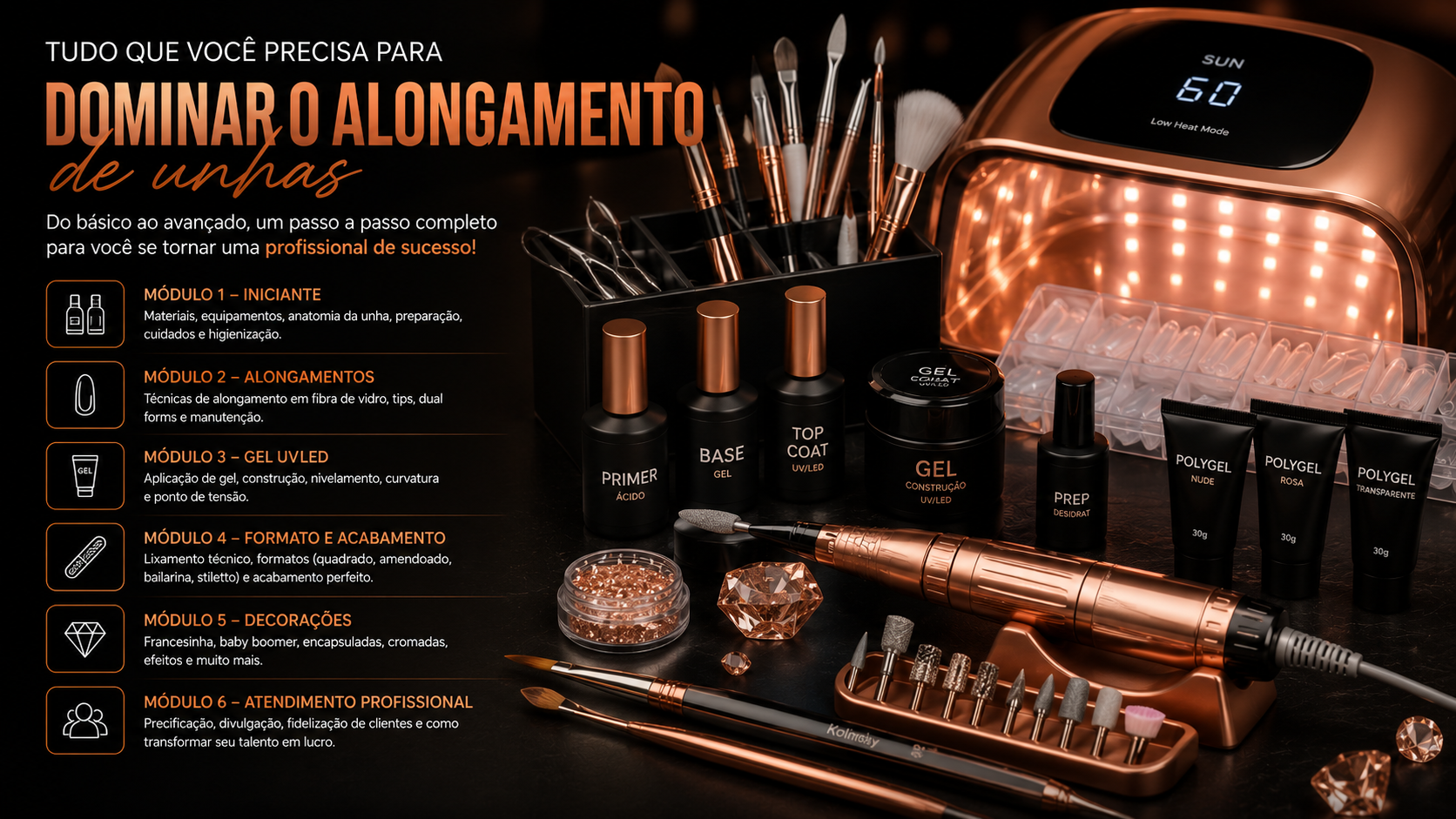 Módulos do Curso de Alongamento de Unhas