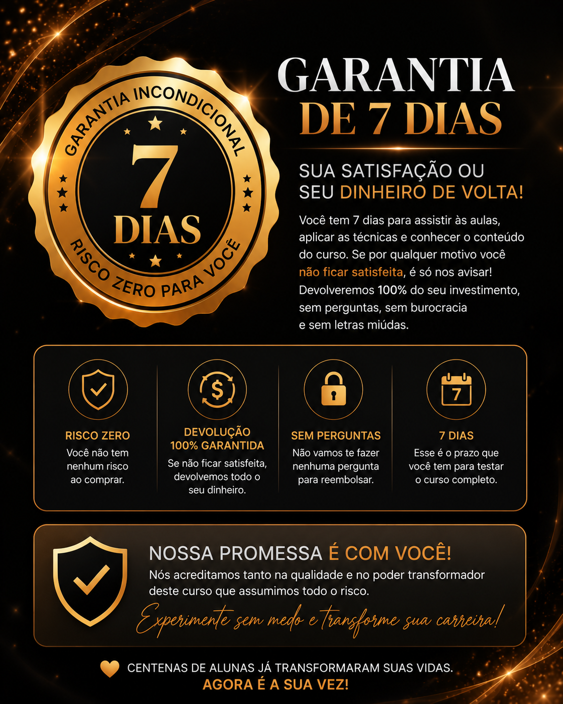 Garantia de 7 dias do Curso de Alongamento de Unhas