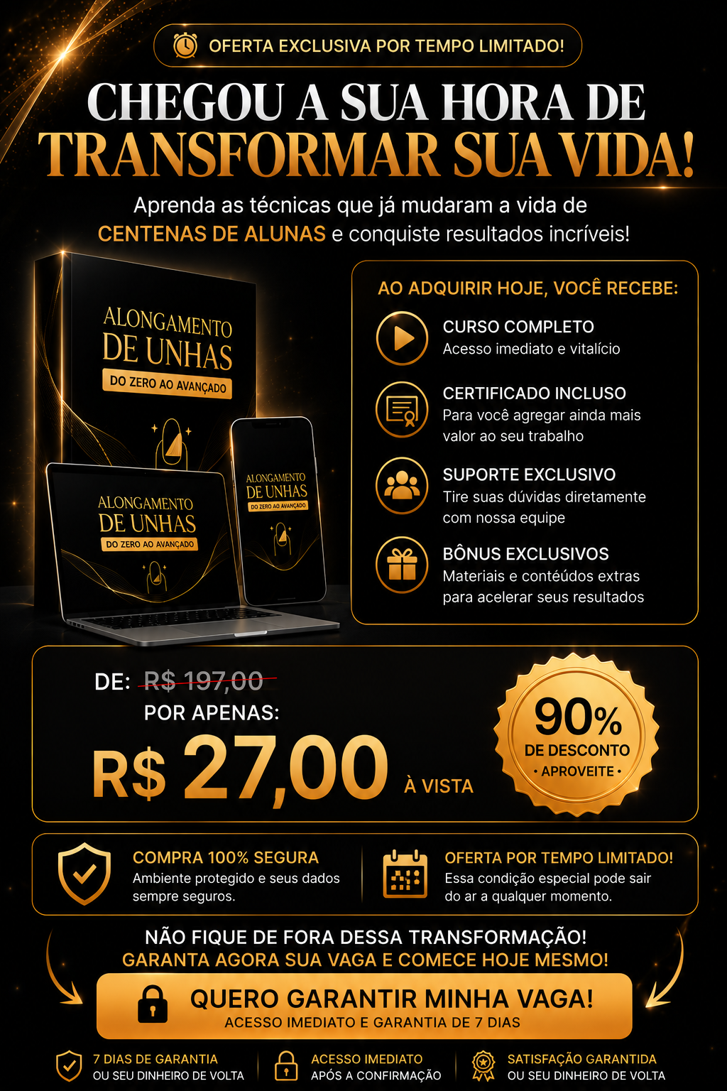 Oferta final do Curso de Alongamento de Unhas por R$27